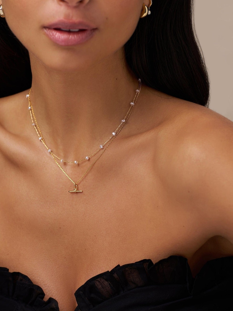 Orelia London Gold Tone Pearl Stationed Chain Necklace - Image 1 of 2 Orelia London Gold Tone Pearl Stationed Chain Necklace - Image 1 of 2