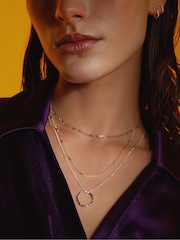 Orelia London Silver Tone Open Circle Three Row Necklace - Silver - Image 1 of 2