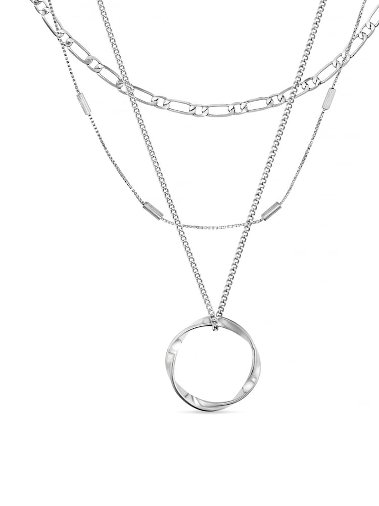 Orelia London Silver Tone Open Circle Three Row Necklace - Silver - Image 2 of 2 Orelia London Silver Tone Open Circle Three Row Necklace - Silver - Image 2 of 2