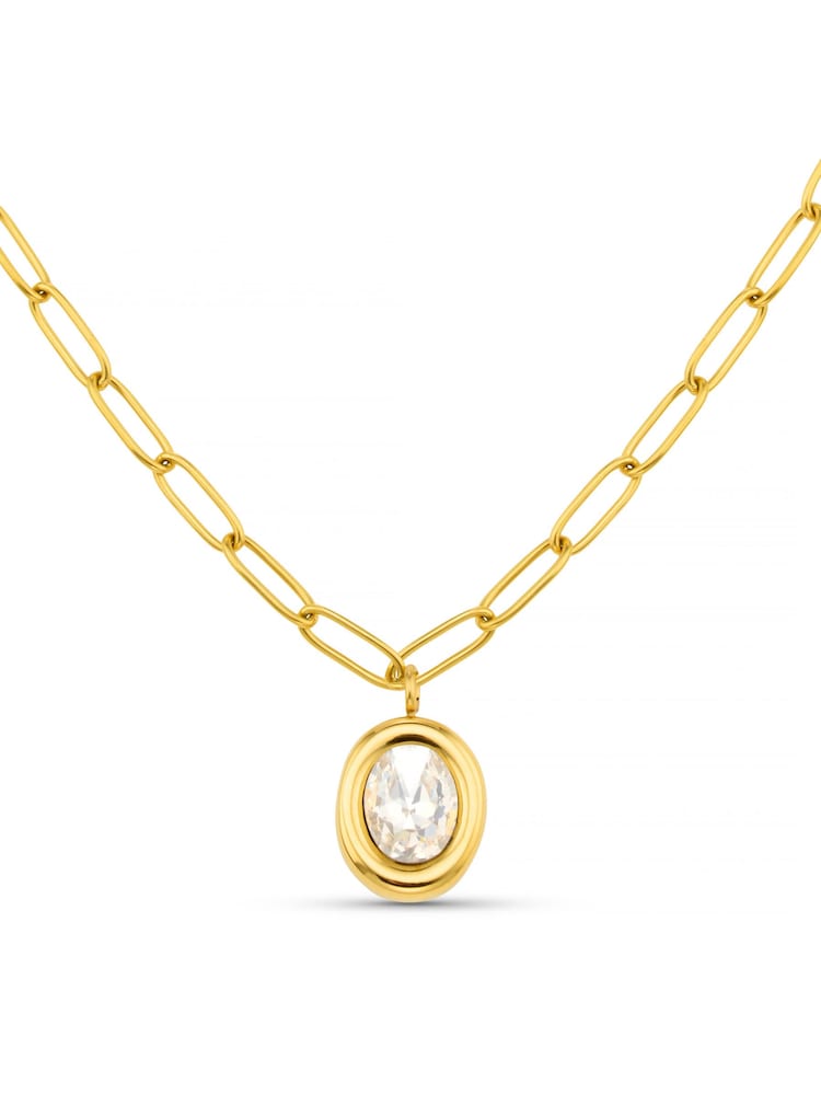 Orelia Luxe Gold Tone Waterproof Luxe Crystal Pendant Chain Link Necklace - Image 2 of 3 Orelia Luxe Gold Tone Waterproof Luxe Crystal Pendant Chain Link Necklace - Image 2 of 3