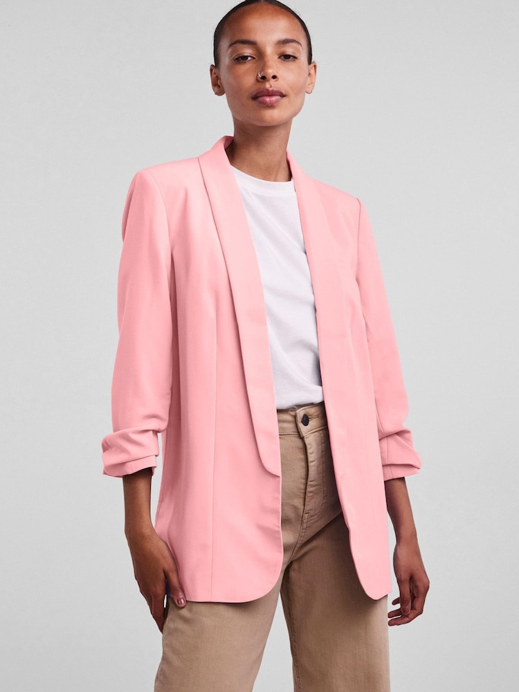 Pieces Pink Relaxed Ruched Sleeve Workwear Blazer - Image 1 of 5