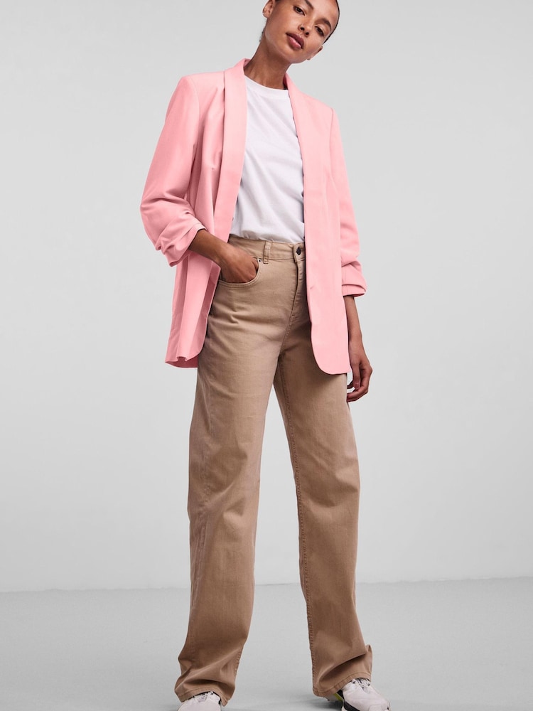 Pieces Pink Relaxed Ruched Sleeve Workwear Blazer - Image 2 of 5 Pieces Pink Relaxed Ruched Sleeve Workwear Blazer - Image 2 of 5