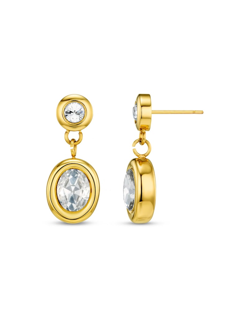 Orelia Luxe Gold Tone Waterproof Luxe Double Crystal Drop Earrings - Image 1 of 4 Orelia Luxe Gold Tone Waterproof Luxe Double Crystal Drop Earrings - Image 1 of 4