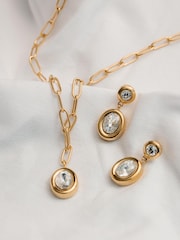 Orelia Luxe Gold Tone Waterproof Luxe Double Crystal Drop Earrings - Image 4 of 4