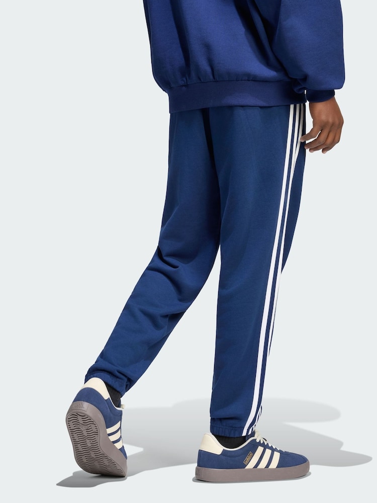 adidas Blue Essentials 3-Stripes French Terry Tapered Cuffed Joggers - Image 2 of 4 adidas Blue Essentials 3-Stripes French Terry Tapered Cuffed Joggers - Image 2 of 4