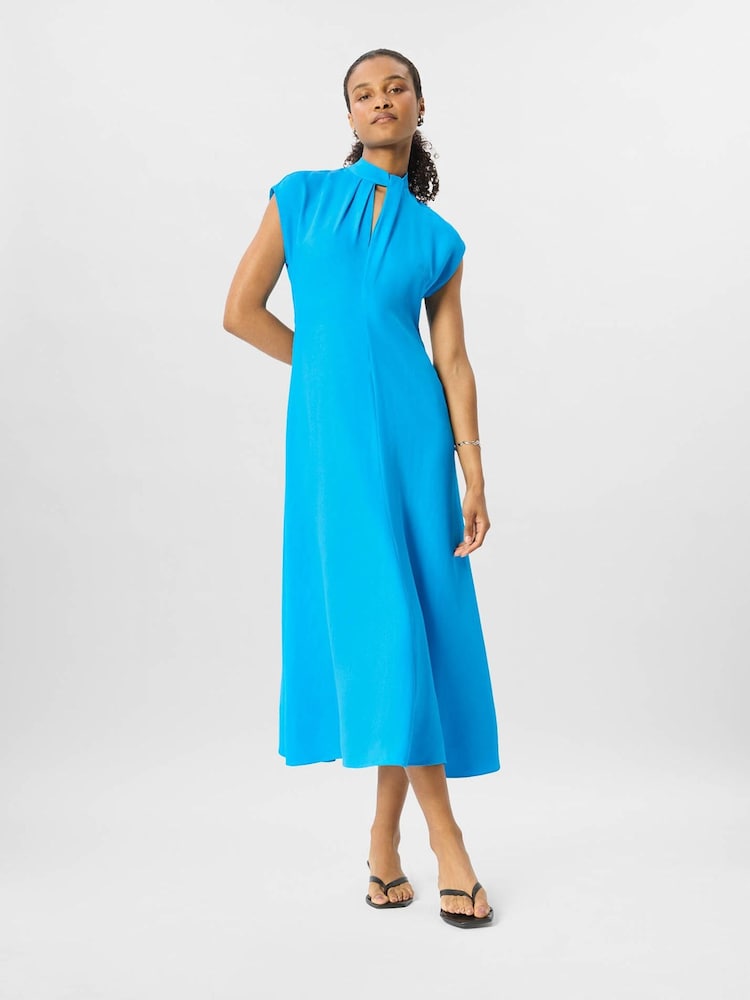 Whistles Blue Twist Neck Crepe Midi Dress - Image 1 of 5 Whistles Blue Twist Neck Crepe Midi Dress - Image 1 of 5