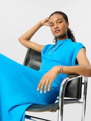 Whistles Blue Twist Neck Crepe Midi Dress - Image 2 of 5