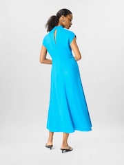 Whistles Blue Twist Neck Crepe Midi Dress - Image 4 of 5