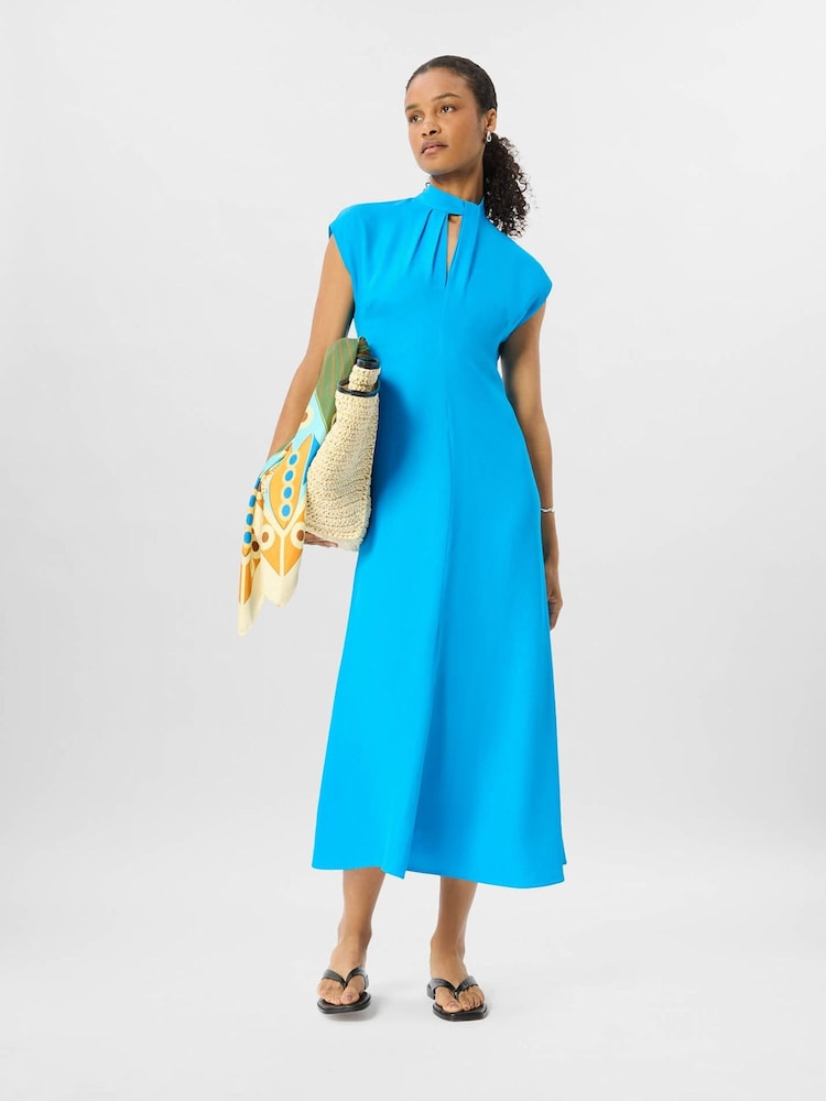 Whistles Blue Twist Neck Crepe Midi Dress - Image 5 of 5 Whistles Blue Twist Neck Crepe Midi Dress - Image 5 of 5