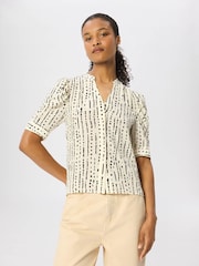 Whistles Cream Dashed Spot Gathered Blouse - Image 4 of 5