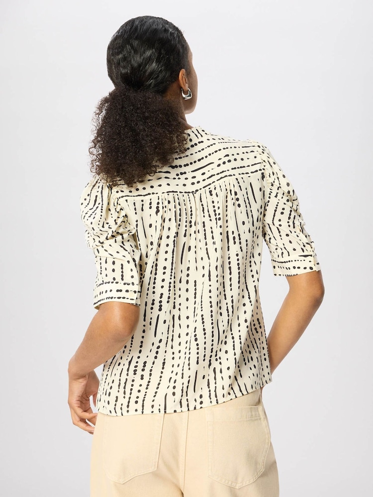 Whistles Cream Dashed Spot Gathered Blouse - Image 5 of 5
