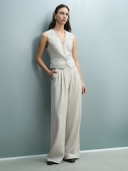 French Connection Cream Misha Suting Pleated Wide Leg Trousers - Image 1 of 6