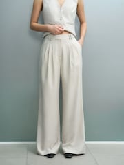 French Connection Cream Misha Suting Pleated Wide Leg Trousers - Image 2 of 6