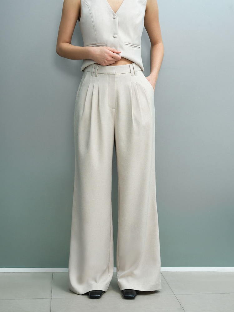French Connection Cream Misha Suting Pleated Wide Leg Trousers - Image 2 of 6