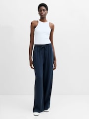 French Connection Blue Yassie Drawstring Barrel Leg Trousers - Image 1 of 6