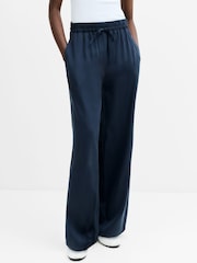 French Connection Blue Yassie Drawstring Barrel Leg Trousers - Image 3 of 6