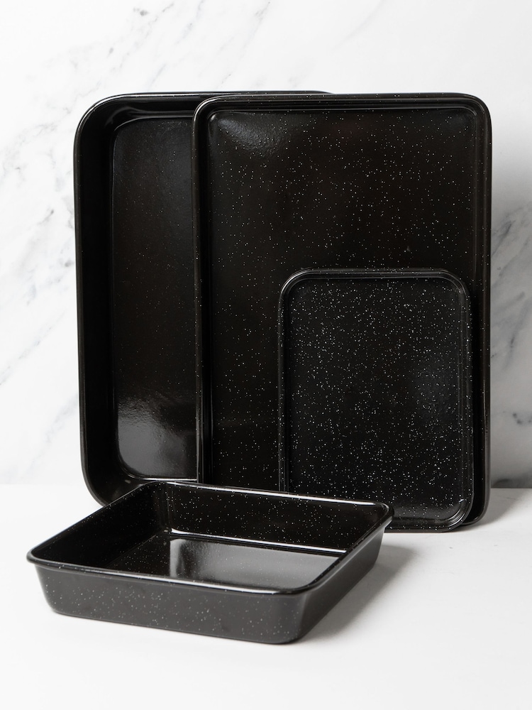 Masterclass Set of 4 Black Vitreous Enamel Non-Stick Cookware Set - Image 1 of 3 Masterclass Set of 4 Black Vitreous Enamel Non-Stick Cookware Set - Image 1 of 3