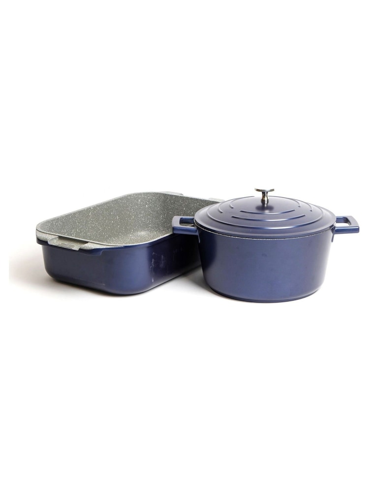 Masterclass Set of 2 Blue Casserole Dish & 1 Roasting Pan - Image 2 of 2 Masterclass Set of 2 Blue Casserole Dish & 1 Roasting Pan - Image 2 of 2