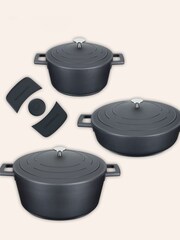 Masterclass Set of 3 Black Aluminium Casserole Dish Set with Handle Cover - Image 3 of 3