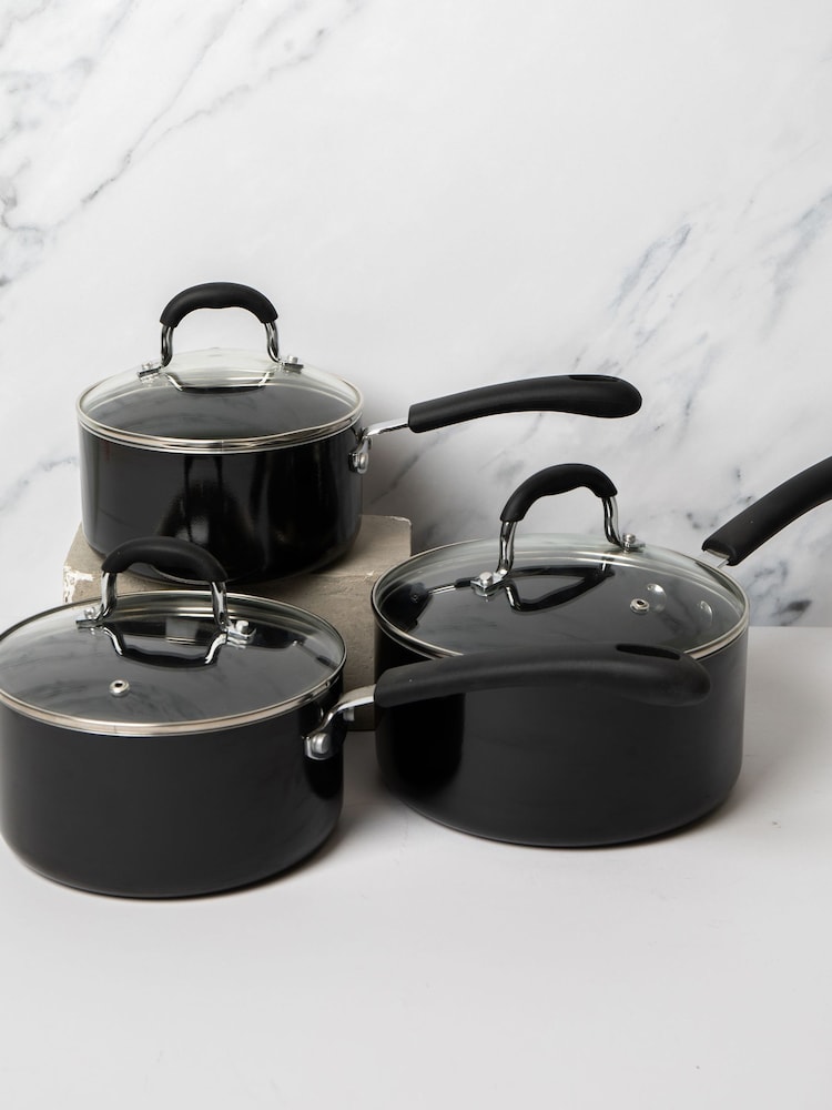 Masterclass Set of 3 Heavy Duty Non-Stick Aluminium Saucepans - 3şəkildən 1 şəkil
