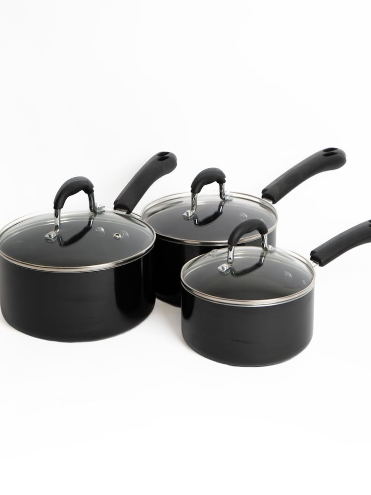 Masterclass Set of 3 Heavy Duty Non-Stick Aluminium Saucepans - 3şəkildən 3 şəkil