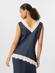 Whistles Navy Blue Lace Trim Satin Camisole Top - Image 4 of 5