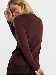 JD Williams Brown Crew Neck Cardigan - Image 2 of 4