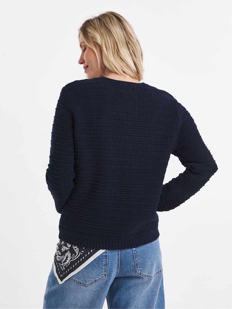JD Williams Blue Stitch Detail Long Sleeve Cardigan - Image 2 of 4 JD Williams Blue Stitch Detail Long Sleeve Cardigan - Image 2 of 4