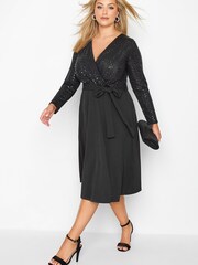 Yours Curve Black/Grey London Sequin Wrap Skater Dress - Image 2 of 4