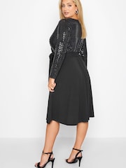 Yours Curve Black/Grey London Sequin Wrap Skater Dress - Image 3 of 4