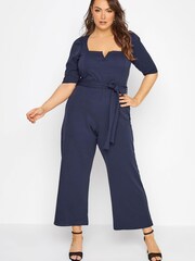 Yours Curve Blue London Notch Neck Jumpsuit - Image 1 of 4