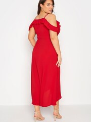 Yours Curve Red London Ruffle Wrap Cold Shoulder Maxi Dress - Image 3 of 4