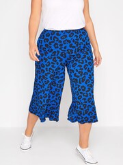 Yours Curve Blue Leopard Midaxi Culotte - Image 1 of 4