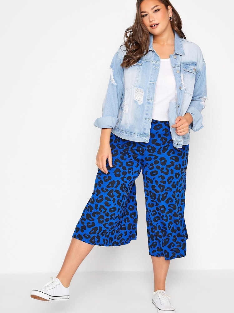 Yours Curve Blue Leopard Midaxi Culotte - Image 2 of 4