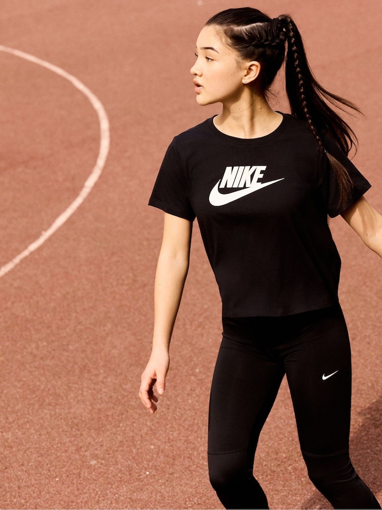 Nike Black Futura Cropped 100% Cotton T-Shirt - Image 1 of 4