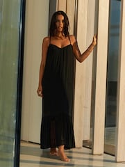 Black Rochelle Plaited Midi Summer Dress - Image 1 of 6