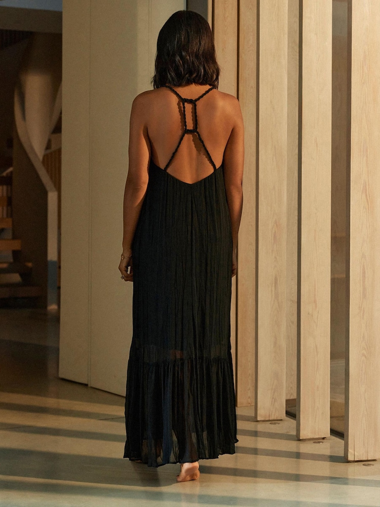 Black Rochelle Plaited Midi Summer Dress - Image 3 of 6