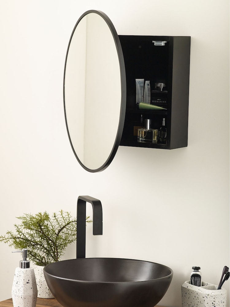 Black Round Mirrored Wall Cabinet - Image 2 of 6