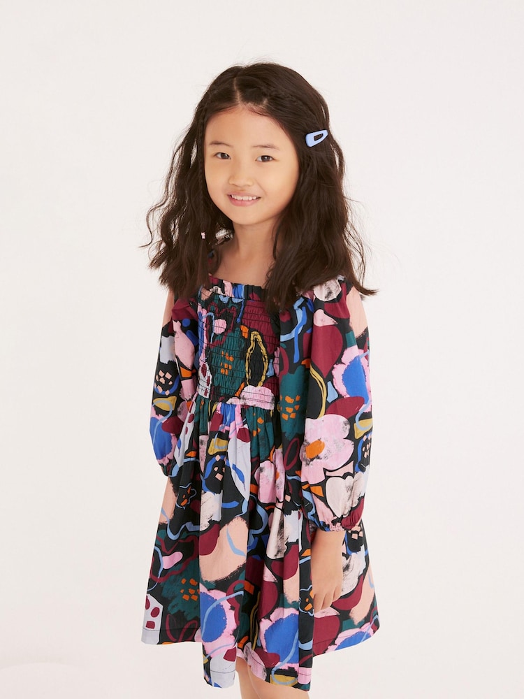 Pink Puff Sleeve Smock Dress (3-16yrs) - Image 1 of 7