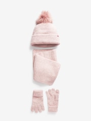 Pink Soft Ribbed Hat, Gloves And Scarf Set (3-16yrs) - Image 1 of 4