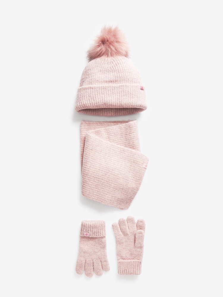 Pink Soft Ribbed Hat, Gloves And Scarf Set (3-16yrs) - Image 1 of 4