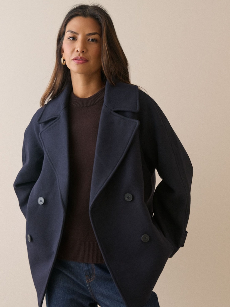 Nobodys Child Blue Bimla Short Pea Coat - Image 1 of 5 Nobodys Child Blue Bimla Short Pea Coat - Image 1 of 5