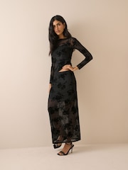 Nobodys Child Black Slash Neck Devore Top - Image 3 of 5
