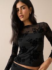 Nobodys Child Black Slash Neck Devore Top - Image 4 of 5
