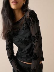 Nobodys Child Black Slash Neck Devore Top - Image 5 of 5