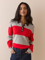 Nobodys Child Red Full Needle Knit Polo Shirt - Image 1 of 5