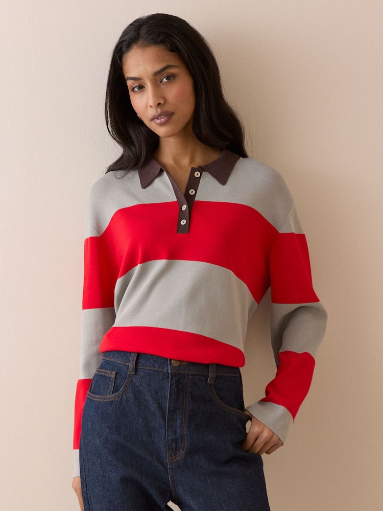 Nobodys Child Red Full Needle Knit Polo Shirt - Image 2 of 5
