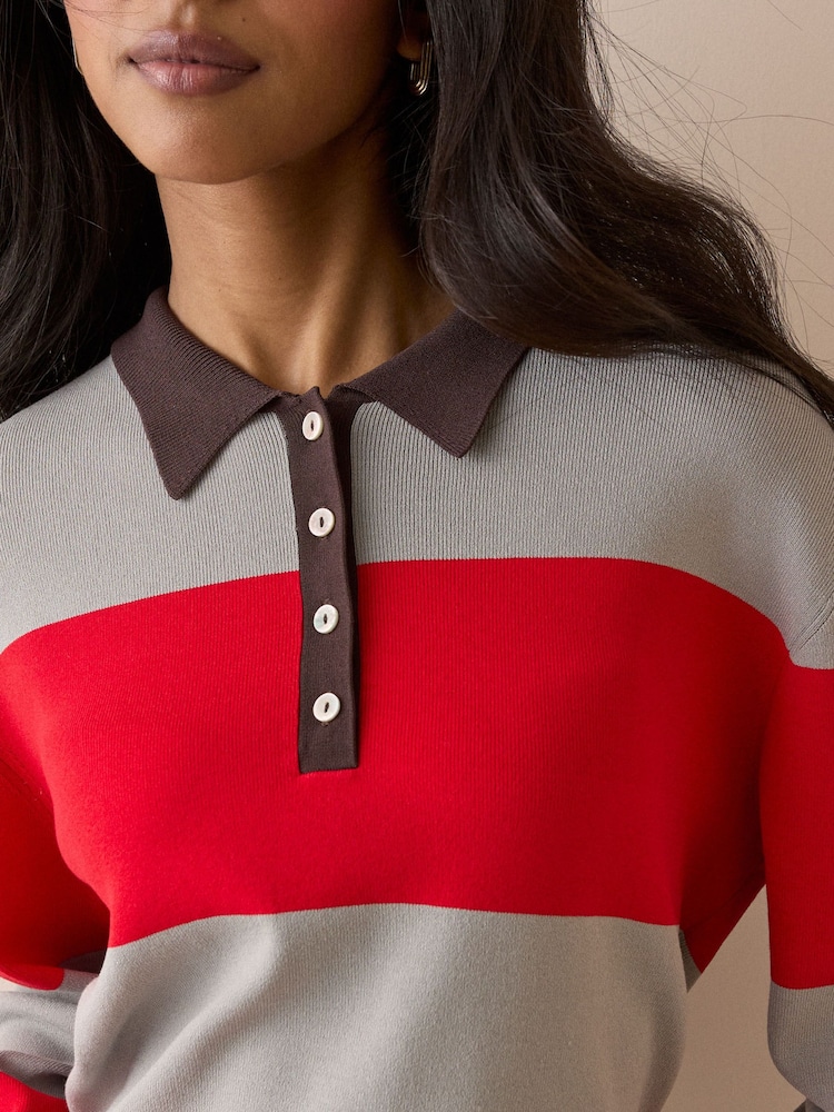 Nobodys Child Red Full Needle Knit Polo Shirt - Image 5 of 5
