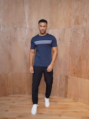 CAPO Blue Mercerised Stripe Colour Block T-Shirt - Image 1 of 6