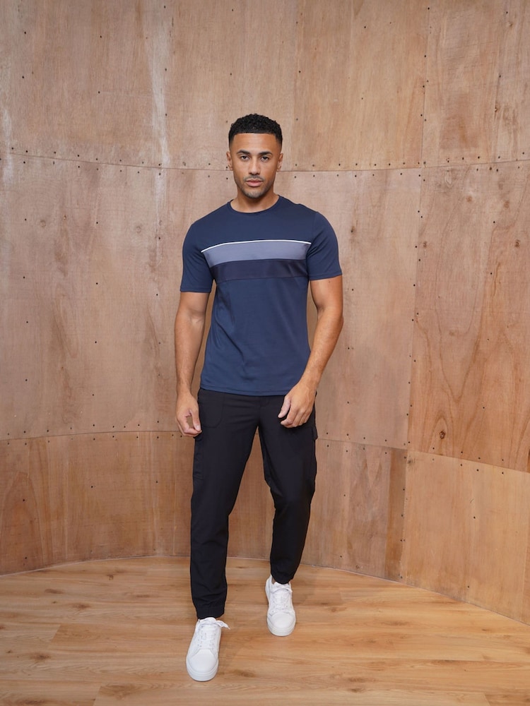 CAPO Blue Mercerised Stripe Colour Block T-Shirt - Image 1 of 6 CAPO Blue Mercerised Stripe Colour Block T-Shirt - Image 1 of 6